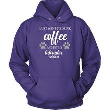 Load image into Gallery viewer, I Just Want To Drink Coffee And Pet My Labrador Retriever T-shirt teelaunch Unisex Hoodie Purple S
