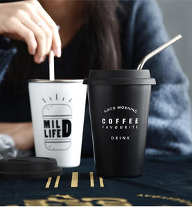 Stainless Steel Cups with Lid Straw my coffee shop.com 