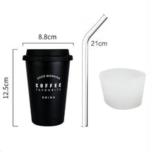 Load image into Gallery viewer, Stainless Steel Cups with Lid Straw my coffee shop.com BLACK-COFFEE 