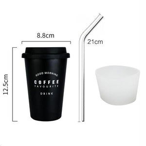 Stainless Steel Cups with Lid Straw my coffee shop.com BLACK-COFFEE 