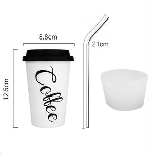 Stainless Steel Cups with Lid Straw my coffee shop.com WHITE-COFFEE 